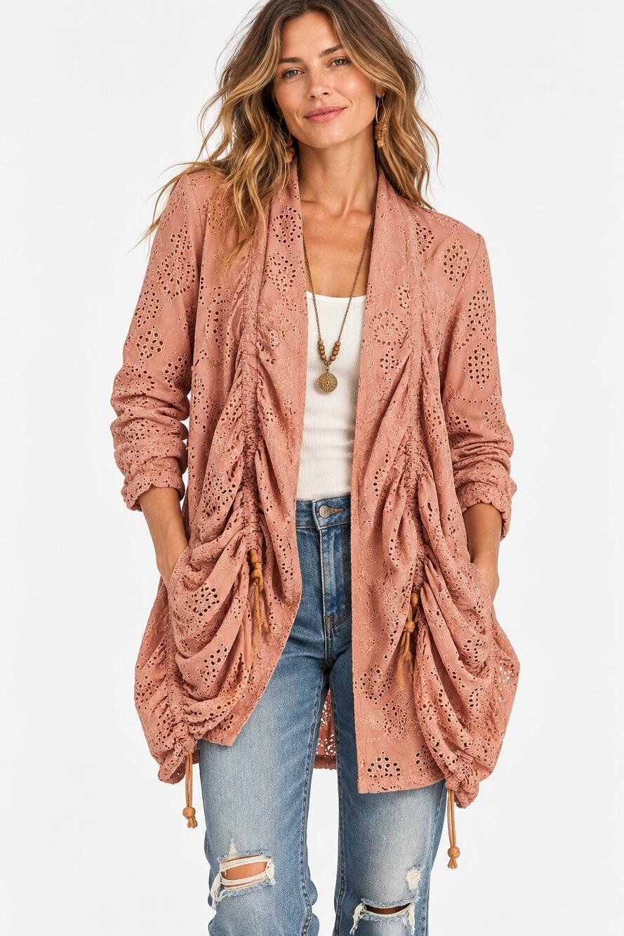 Sundance Moonlight Eyelet Boho Jacket Cardigan Duster Size M Dusty Rose